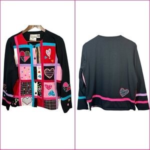 Vtg Michael Simon Light Cardigan Size M Valentines Hearts Embroidered‎ Patchwork
